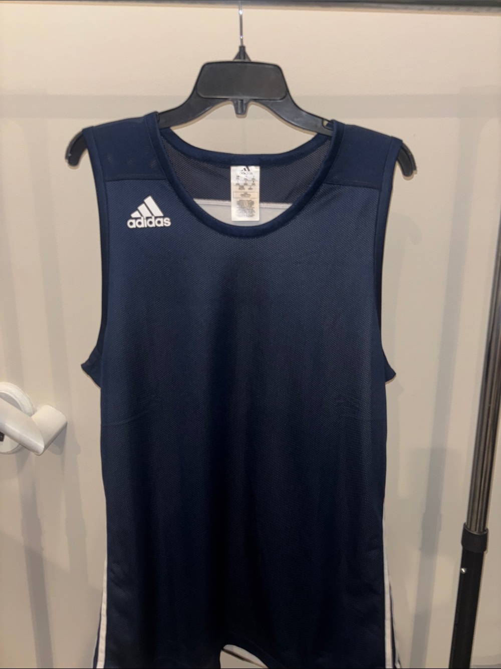 adidas Navy Blue Athletic Mesh Tank with White Logo